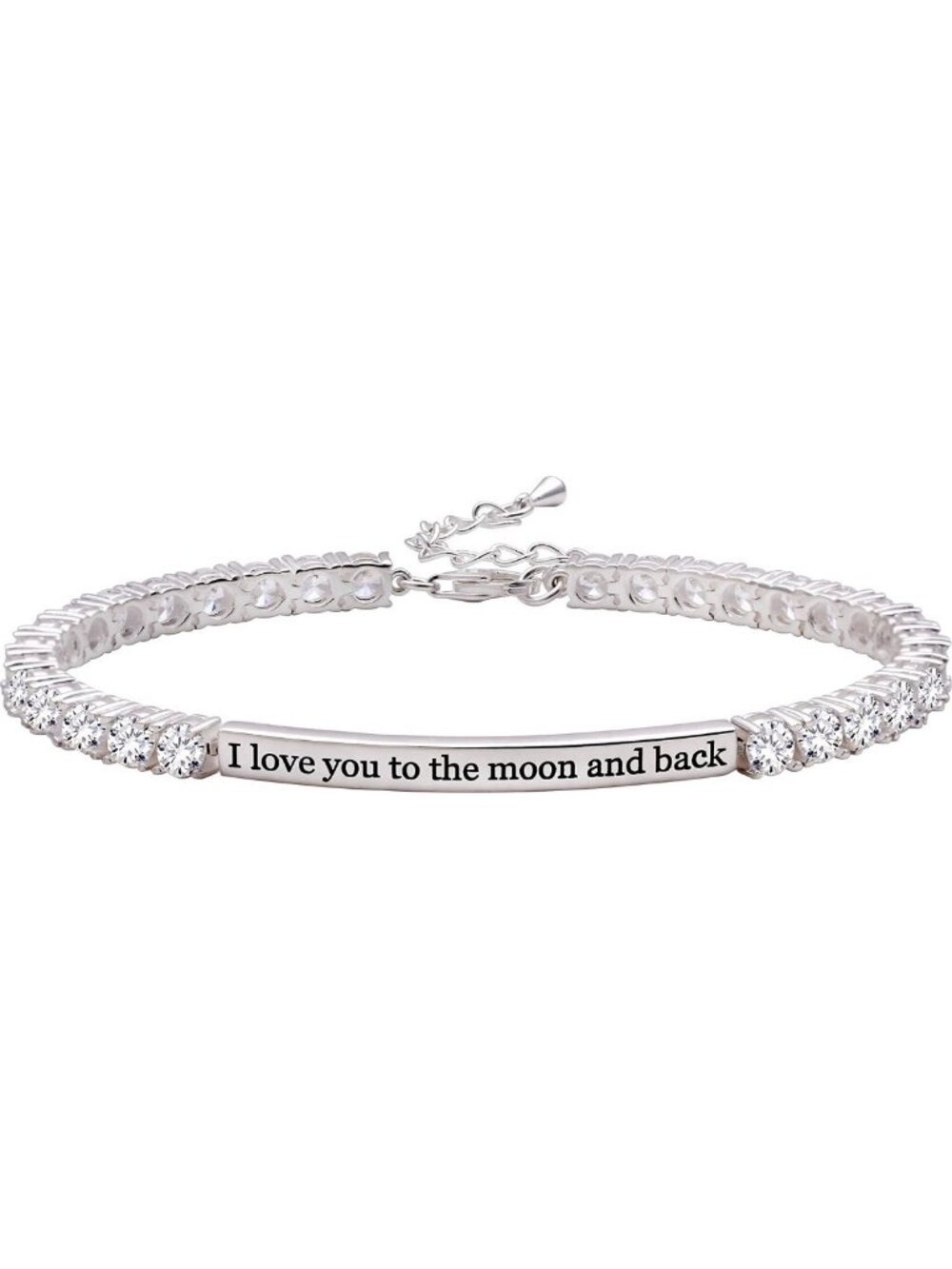 Sterling Silver "I Love You to the Moon and Back" Tennis Bracelet with CZ Stones